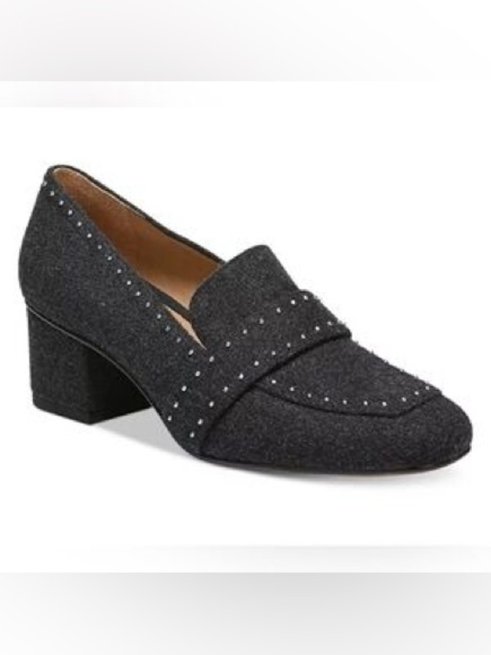 Franco Sarto Lance Charcoal Studded Block Heel Loafers | Comfort Career Shoes 7